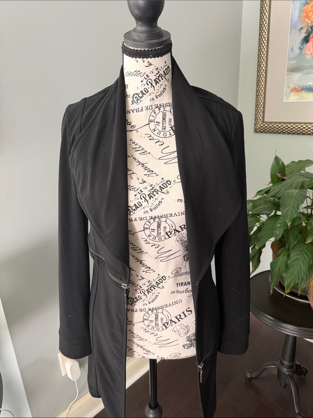 Joseph Ribkoff Black Draped Asymmetric Zip Trench